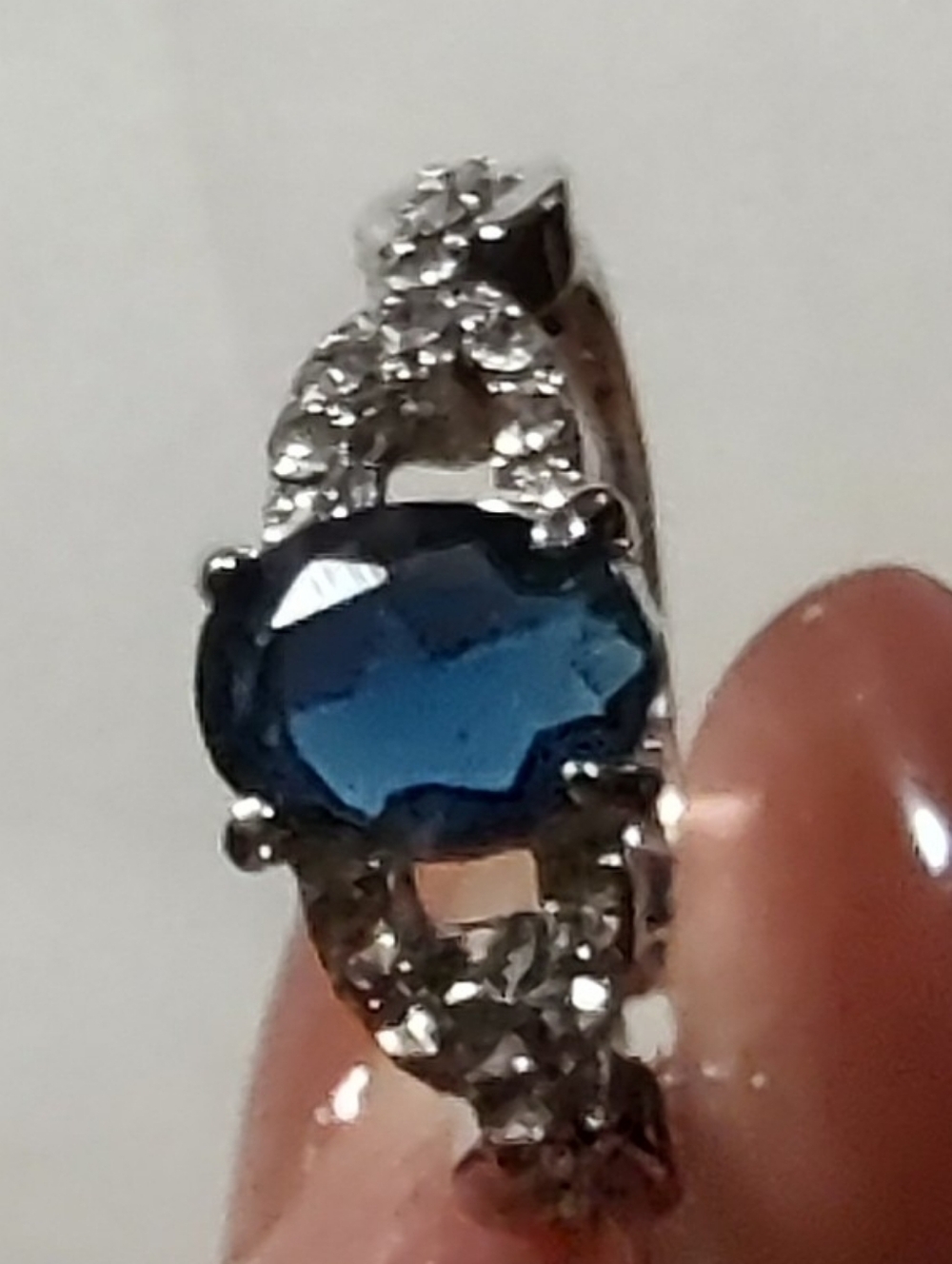 Blue Sapphire-Style Silver Ring with Accent Stones